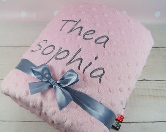 Two-layer baby blanket with name, cotton * Light pink - stars * With filling * 50 x 75 cm * ( 889102 )