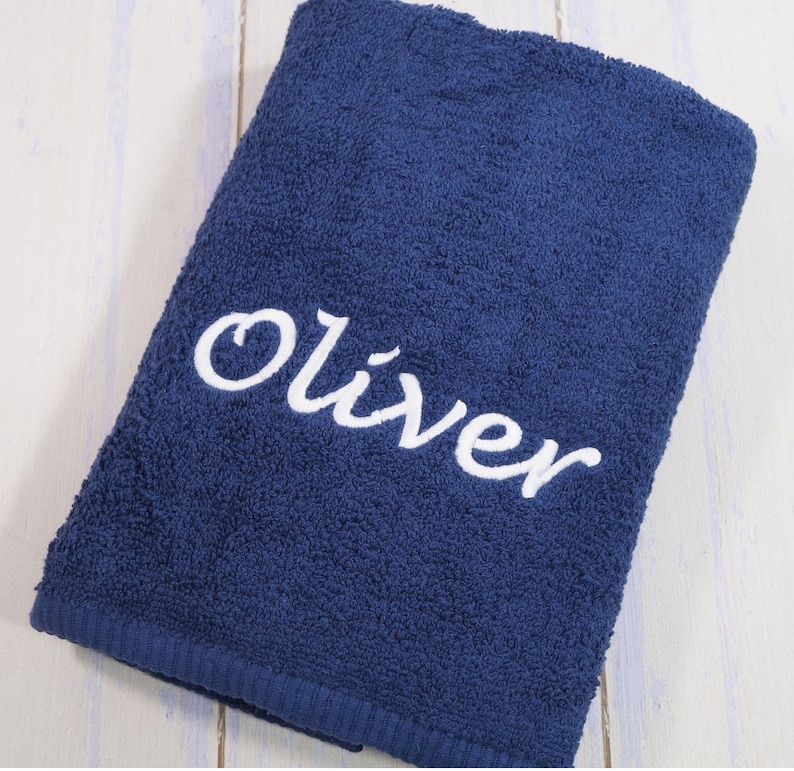 Bath towel embroidered with name 70 x 140 cm navy blue 500g/m2 GIFT 140238 image 2