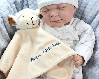 Cuddly blanket embroidered with name - comforter - cuddly towel - sheep - 702013