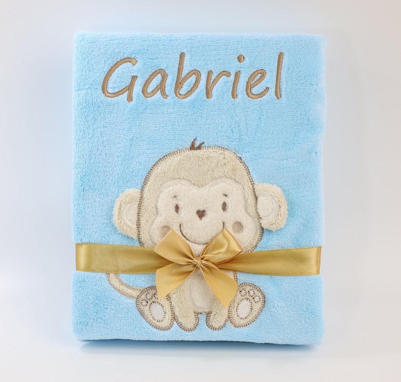 Blau - Affe Babydecke mit Namen und Datum bestickt Baby Geschenke Geburt