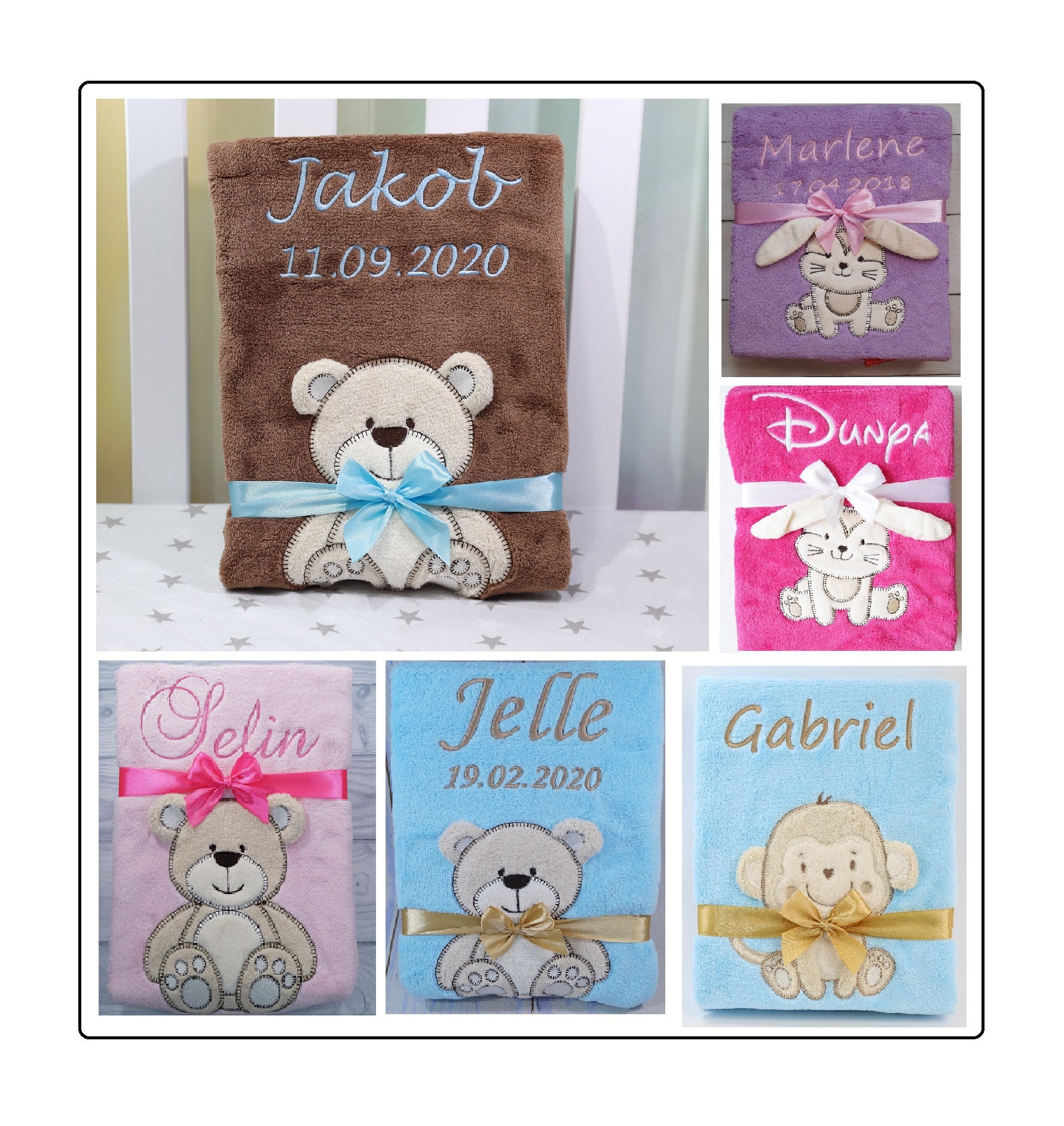 Baby blanket with name and date of birth - gift - birth - baptism - 76x102 cm -