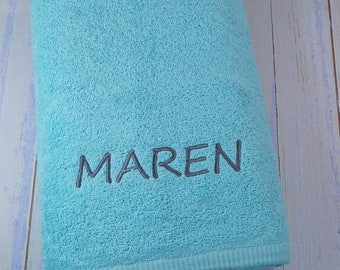 Handtuch  mit Namen bestickt   70x140  - aqua blue - Geschenk - 100% Baumwolle - 140235