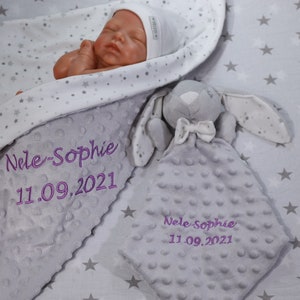 Zweilagige Babydecke mit Namen 75x100 cm Schmusetuch mit Namen 368975 Grau Hase Bild 9