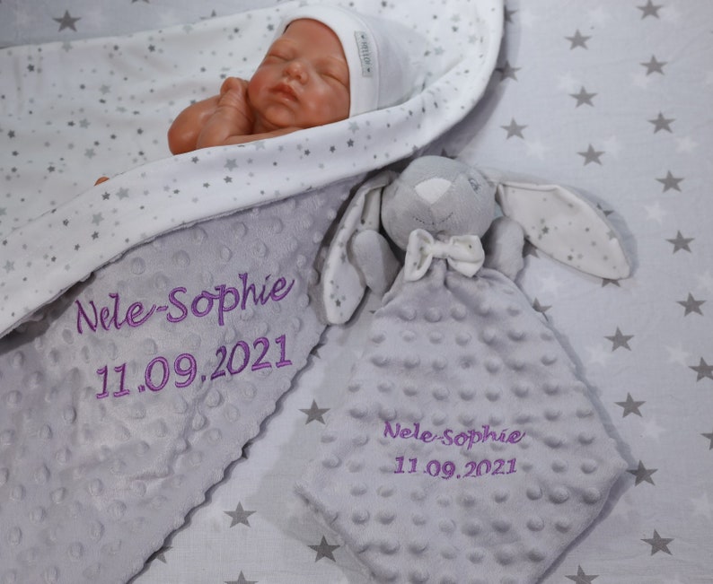 Zweilagige Babydecke mit Namen 75x100 cm Schmusetuch mit Namen 368975 Grau Hase Bild 9