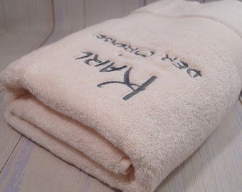 Shower towel embroidered with name - 50 x 90 cm - ecru - 600g/m2 - SUPER THICK !!!  - GIFT ( 600892 )