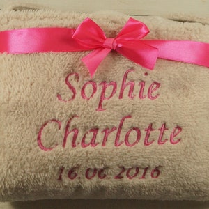 3D baby blanket embroidered with name and date 75 x 100 cm beige with teddy 302022 gift birth baptism image 6