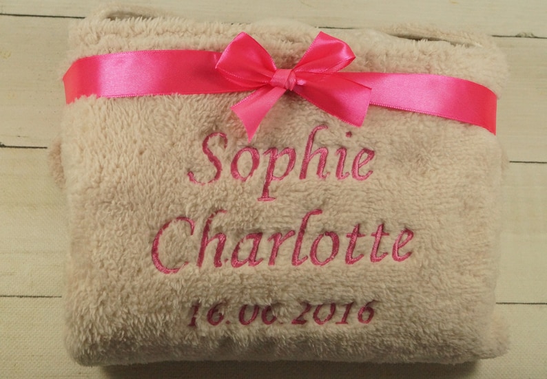 3D baby blanket embroidered with name and date 75 x 100 cm beige with teddy 302022 gift birth baptism image 6