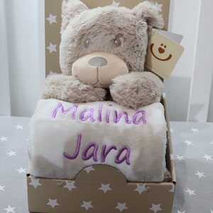 Gift set baby blanket with name beige teddy bear gift birth baptism 111027 image 5