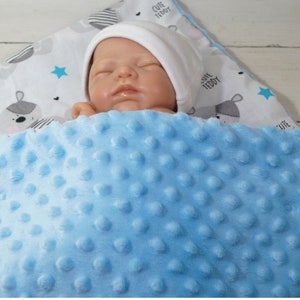 Two-layer baby blanket cotton 75 x 100 cm * FILLING * Light blue - Teddy * ( 900130 )