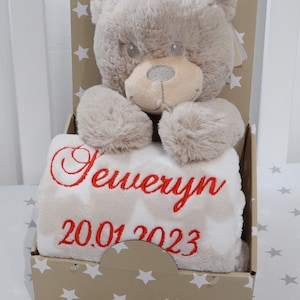 Coffret cadeau couverture bébé prénom ours en peluche beige cadeau naissance baptême 111027 image 4