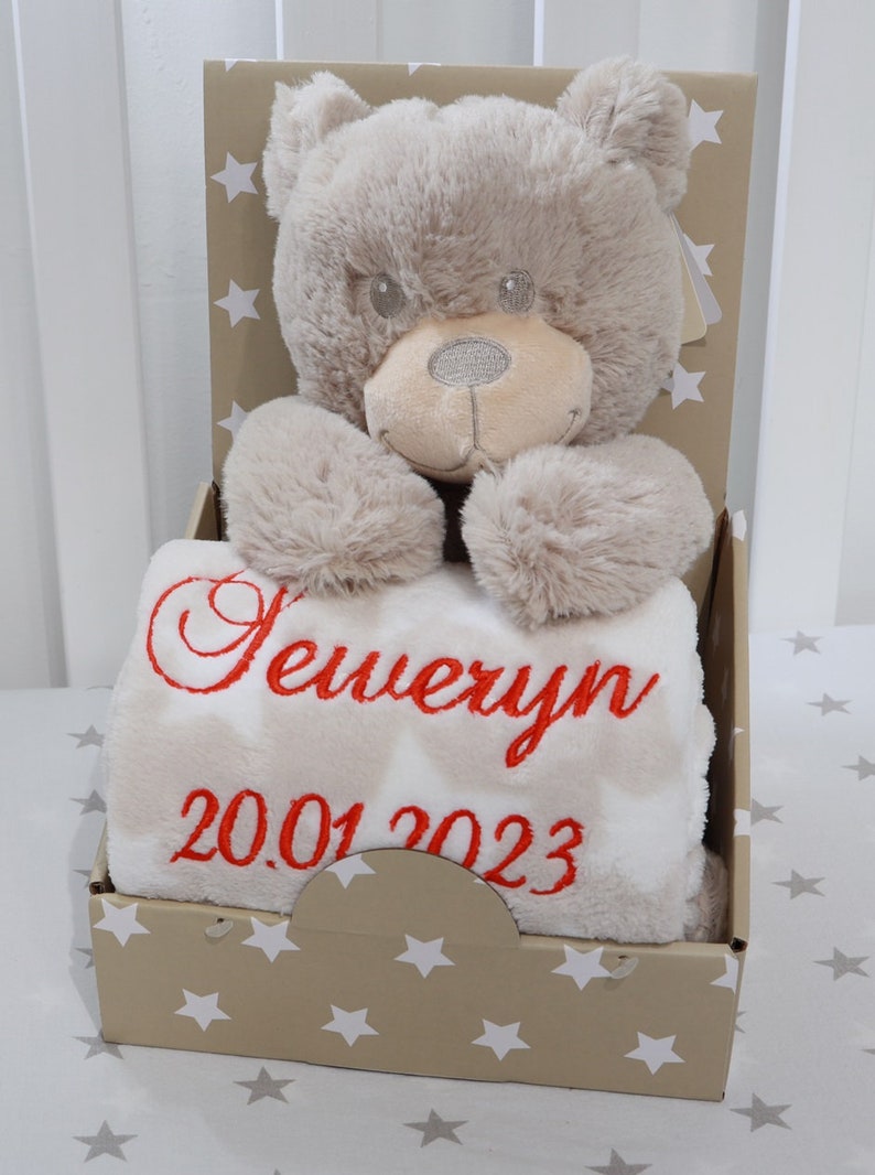 Geschenkset Babydecke mit Namen Beige Teddybär Geschenk Geburt Taufe 111027 Bild 4