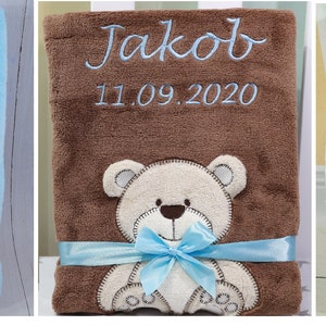 Babydecke mit Namen und Geburtsdatum Geschenk Geburt Taufe 76x102 cm Bild 5