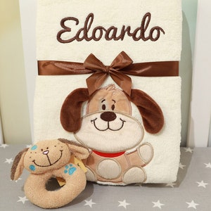 GIFT SET Baby blanket with name and date Embroidered + Toys + Gift Box