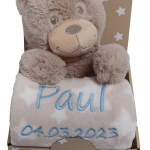 Gift set baby blanket with name beige teddy bear gift birth baptism 111027 image 2