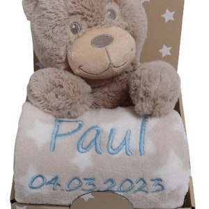 Geschenkset Babydecke mit Namen Beige Teddybär Geschenk Geburt Taufe 111027 Bild 2