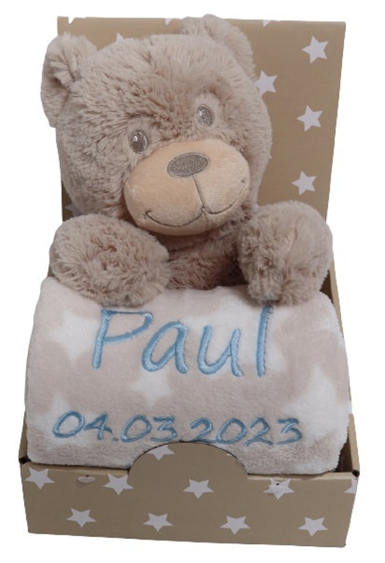 Gift set baby blanket with name beige teddy bear gift birth baptism 111027 image 2