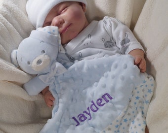 Cuddly blanket embroidered with name - cuddly blanket - cuddly blanket - BLUE TEDDY BEAR ZW-26 ( 400227 )