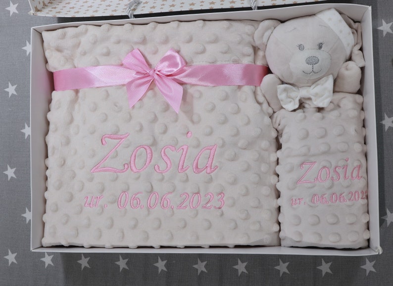 Zweilagige Babydecke mit Namen 75x100 cm Schmusetuch mit Namen 368978 Beige Teddybär Bild 4