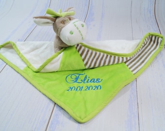 Cuddly cloth embroidered with name - sniffer towel - cuddly towel - GREEN-BRAUN ESEL - 7792 - ( 702002 )