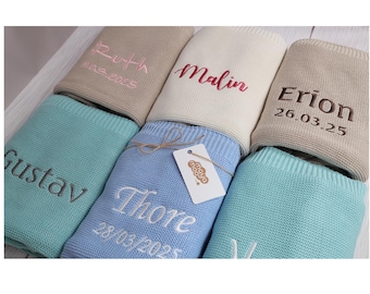 Cuddly baby blanket made of bamboo and cotton - Embroidered with name - Gift for birth or baby shower -