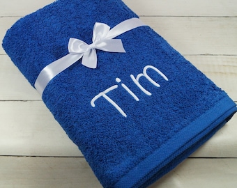 Handtuch  mit Namen bestickt   70x140  - blau - Geschenk - 100% Baumwolle - 140221