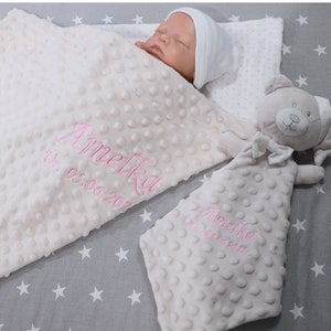 Zweilagige Babydecke mit Namen 75x100 cm Schmusetuch mit Namen 368978 Beige Teddybär Bild 5