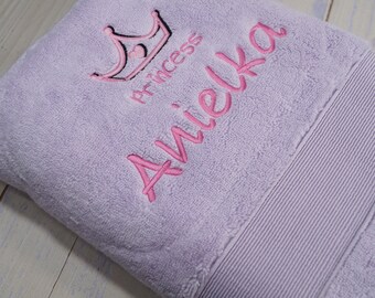 Serviette de douche avec nom et motif « Princesse » avec couronnes 70x140 - 600g/m2 - Qualité luxe - Très doux et épais