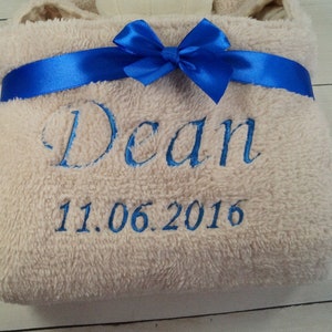 3D baby blanket embroidered with name and date 75 x 100 cm beige with teddy 302022 gift birth baptism image 3