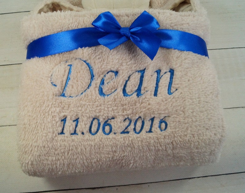 3D baby blanket embroidered with name and date 75 x 100 cm beige with teddy 302022 gift birth baptism image 3