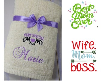 Muttertag - Geschenk für Mutter -  Duschtuch mit Namen und Motiv -  70x140 cm -  100 % Baumwolle - Handtuch mit Namen -