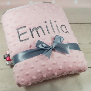 Two-layer baby blanket embroidered with name - cotton - 75 x 100 cm - filling 1 cm - birth - gift - baptism 900102