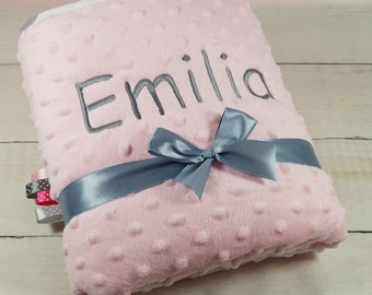 Two-layer baby blanket embroidered with name - cotton - 75 x 100 cm - filling 1 cm - birth - gift - baptism 900102