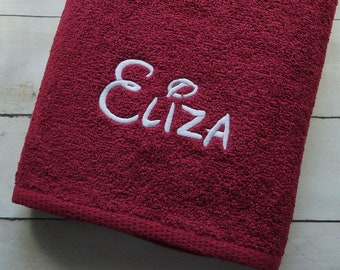 Personalized towel with embroidered name, 70x140 cm - burgundy - gift - 100% cotton (140226)