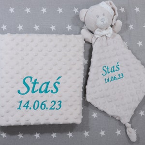 Zweilagige Babydecke mit Namen 75x100 cm Schmusetuch mit Namen 368978 Beige Teddybär Bild 9