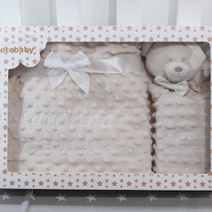 Zweilagige Babydecke mit Namen 75x100 cm Schmusetuch mit Namen 368978 Beige Teddybär Bild 7