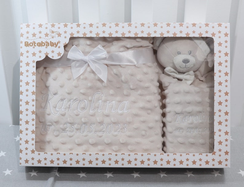 Zweilagige Babydecke mit Namen 75x100 cm Schmusetuch mit Namen 368978 Beige Teddybär Bild 7