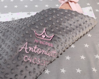 Couverture bébé deux couches avec nom et motif - coton 75 x 100 cm - cadeau - naissance - baptême - GRIS personnalisé - ÉTOILES - ( 900152 )