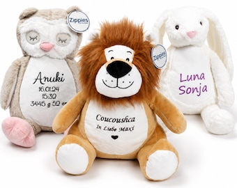 Peluche personalizzato con nome, peluche ricamato, regalo per neonato in occasione di nascita o battesimo, peluche con data e testo personalizzato