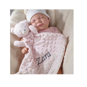 Cuddly blanket embroidered with name - comforter - cuddly blanket - PINK TEDDY BEAR 400228