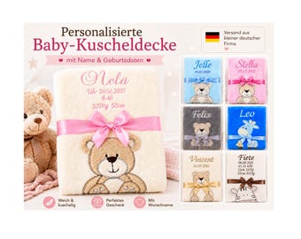 BotoBaby Babyfilt med namn och födelsedatum, personlig gosig filt för födelse, dop, babyshower, födelsedag och jul, 75 x 100 cm