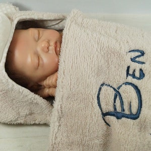 3D baby blanket embroidered with name and date 75 x 100 cm beige with teddy 302022 gift birth baptism image 4