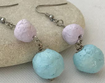 Paper earrings. Paper jewellery. Upcycled earrings. Paper beads. Pastel colour earrings. Ready to ship. Romantic jewelry. Eco friendly gift.
