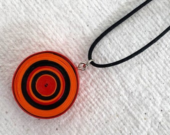 Paper pendant necklace. Bright colours. Paper jewellery. Red orange black. Quilling paper jewelry. Casual paper necklace. Modern unisex gift