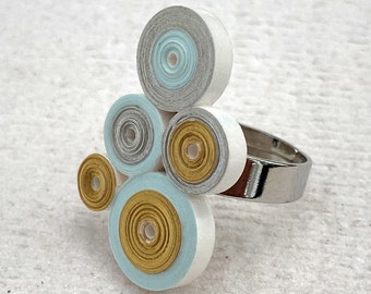 Abstract paper ring. Quilling paper jewellery. Paper jewelry. Pastel colours ring. Sustainable fashion accessory. Gift for her. Paper gift.