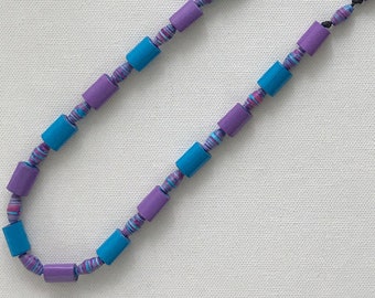 Beaded paper necklace. Paper beads. Blue and purple. Paper jewellery. Upcycled. Eco friendly jewelry. Colourful jewellery. Gift for her.