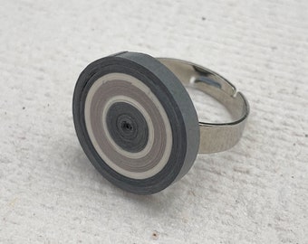 Grey paper ring. Geometric design. Paper jewellery. Eco friendly jewelry. First anniversary gift for her. Stocking filler. Quilling paper.