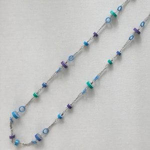 Long necklace. Paper beads. Paper jewellery. Ready to ship. Stocking filler. Unique gift. Blue and purple necklace. 1st anniversary gift. image 1