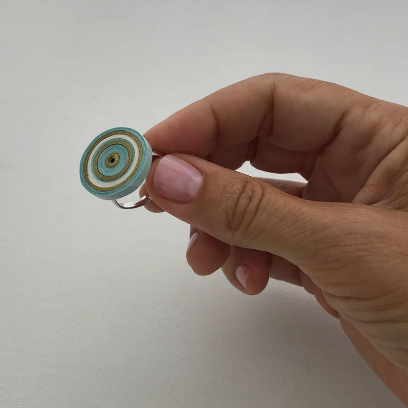 Quilling paper ring. Paper gift for her. Blue and gold ring. Etsy