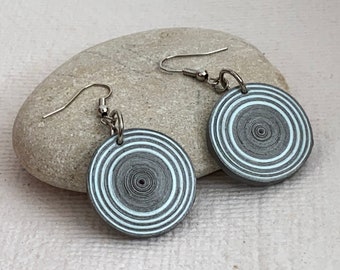 Modern paper earrings. Striped earrings. Silver and blue. Quilling paper earrings. Paper jewellery. Paper gift for her. Stocking filler.