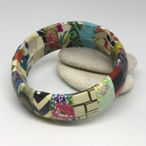 Upcycled bangle decoupaged with magazine paper. Paper jewellery. Stocking filler. Gift for her. Paper bracelet. Ready to ship. image 1
